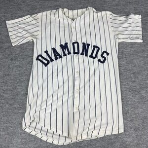 Union Jacks Diamonds Baseball Jersey White Pinstripe Mens Size 38-40 93.1 Back